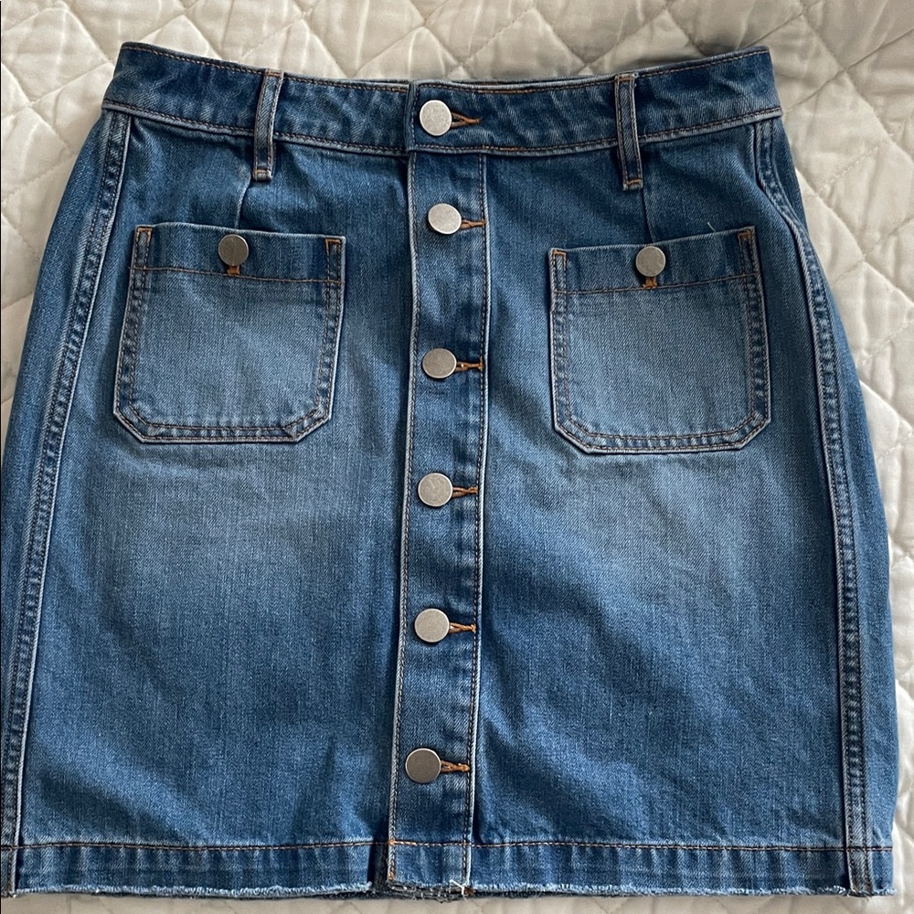 LOFT Blue Button-Front Denim Skirt